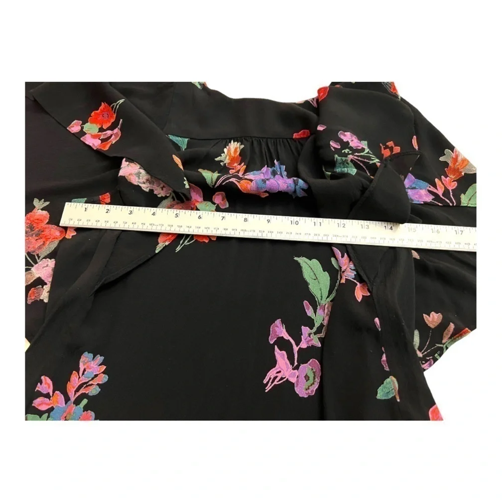 Anthropologie Maeve Black Floral Flutter Sleeve Blouse Small